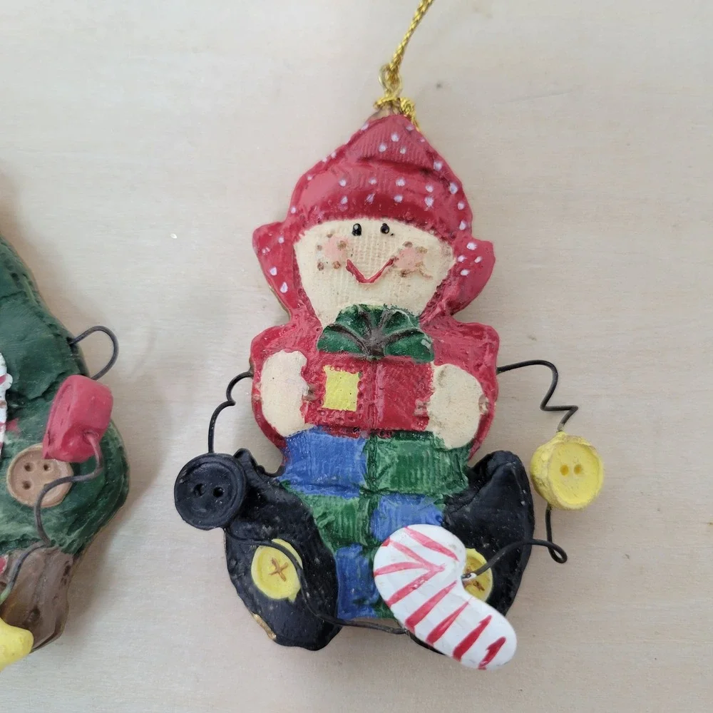 Whimsical Christmas‎ Ornaments Resin Button Embellished Holiday Set Of 4